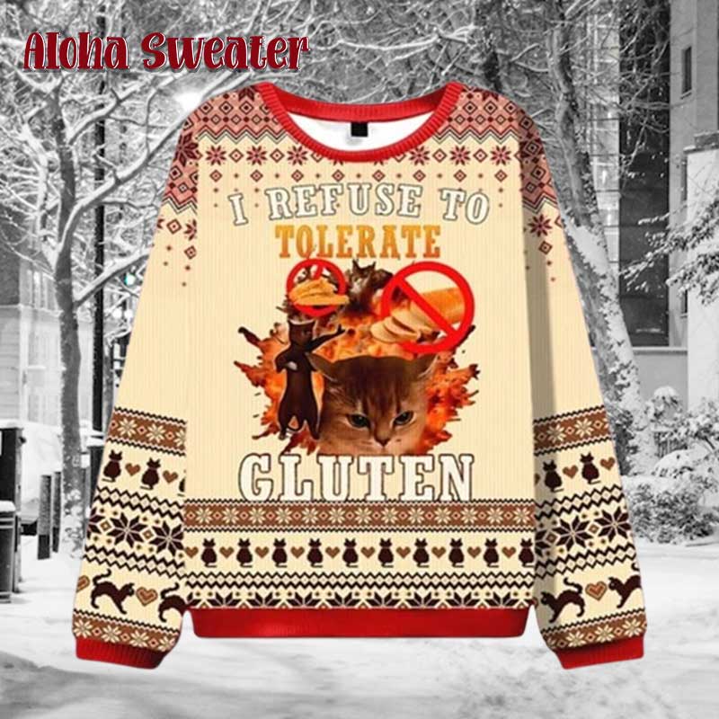 Funny Gluten Free Cat Ugly Christmas Sweater