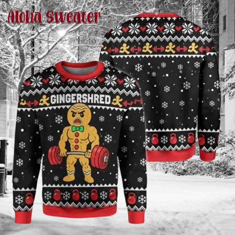 Funny Gym Christmas Sweatshirt Gingerbread Ugly Christmas Sweater