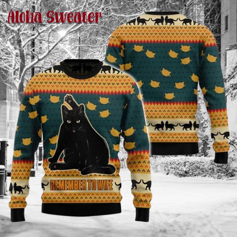 Funny Remember To Wife Cat Lover Ugly Christmas Sweater