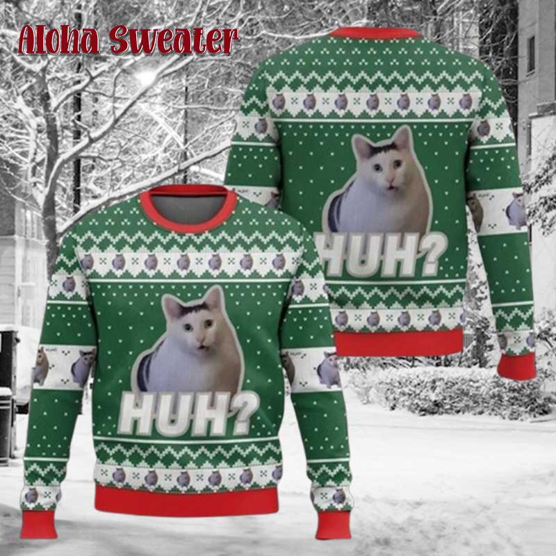 Huh Cat Meme Ugly Christmas Sweater