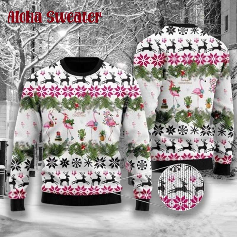 Jingle With Flamingo Ugly Christmas Sweater