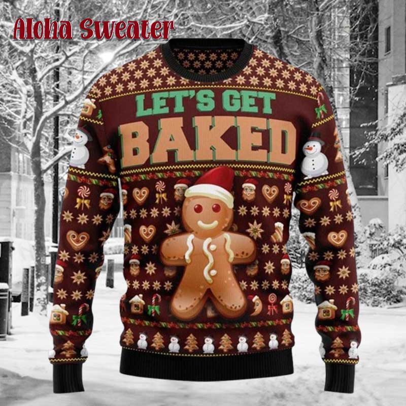 Let’s Get Baked Funny Gingerbread Ugly Christmas Sweater