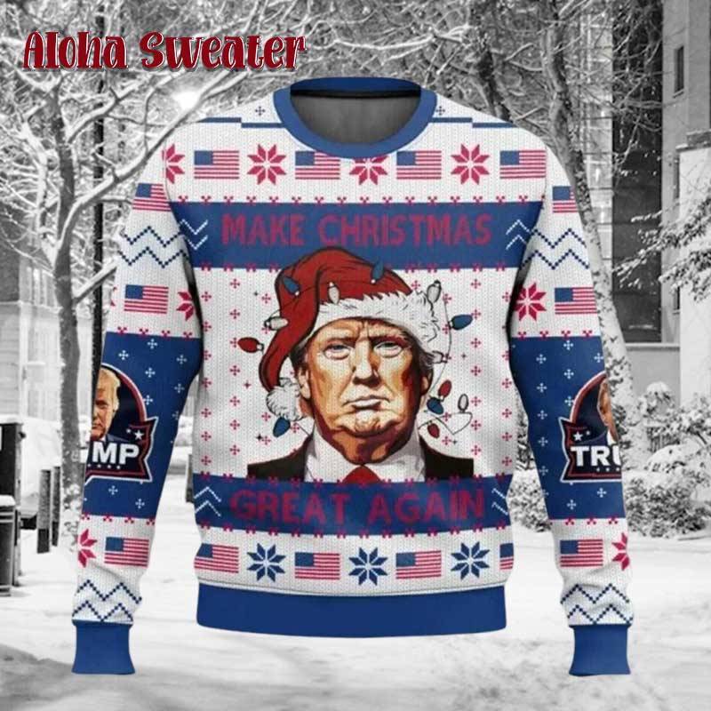 Make Christmas Great Again Blue And Red Trump Ugly Christmas Sweater