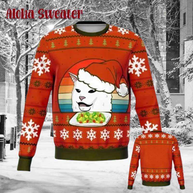 Meme Cat Funny Holiday Ugly Christmas Sweater