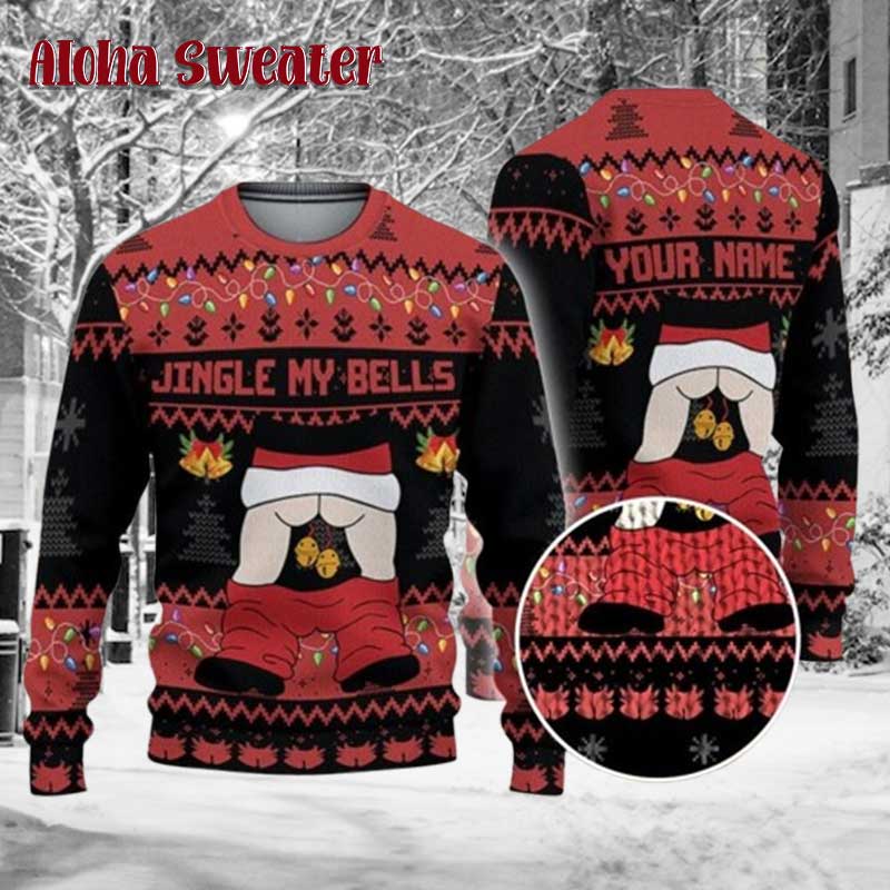 Personalize Jingle My Bells Black Naughty Ugly Christmas Sweater