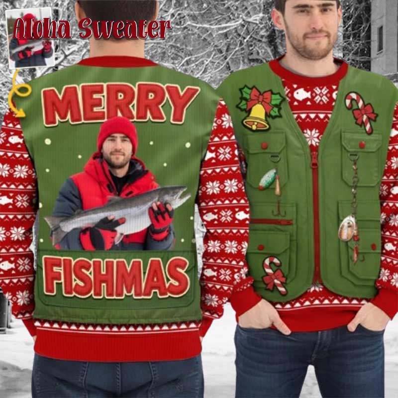 Personalized Fishing Merry Fishmas Ugly Christmas Sweater