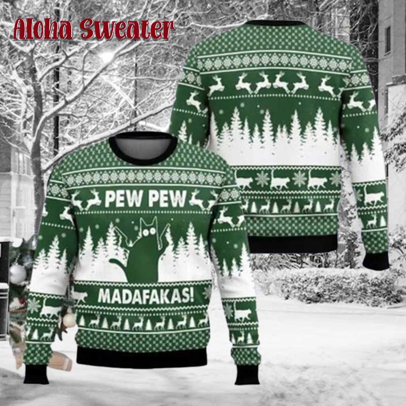 Pew Pew Funny Cat Cat Meme Xmas Ugly Christmas Sweater