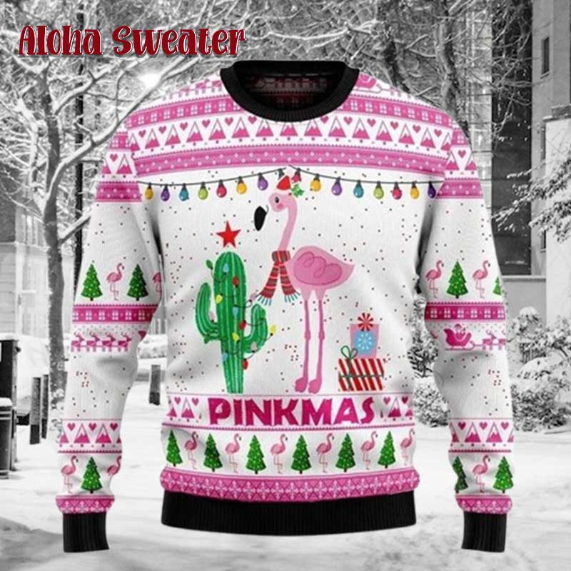 Pink Flamingo All The Way Ugly Christmas Sweater