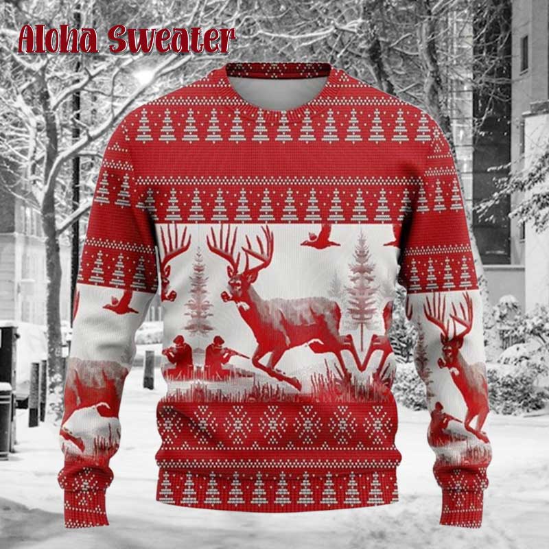 Red Deer Hunting Season Ugly Christmas Sweater