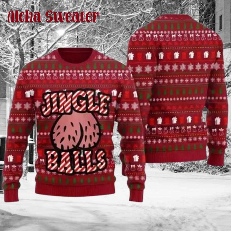 Red Jingle Balls Candy Cane Naughty Ugly Christmas Sweater