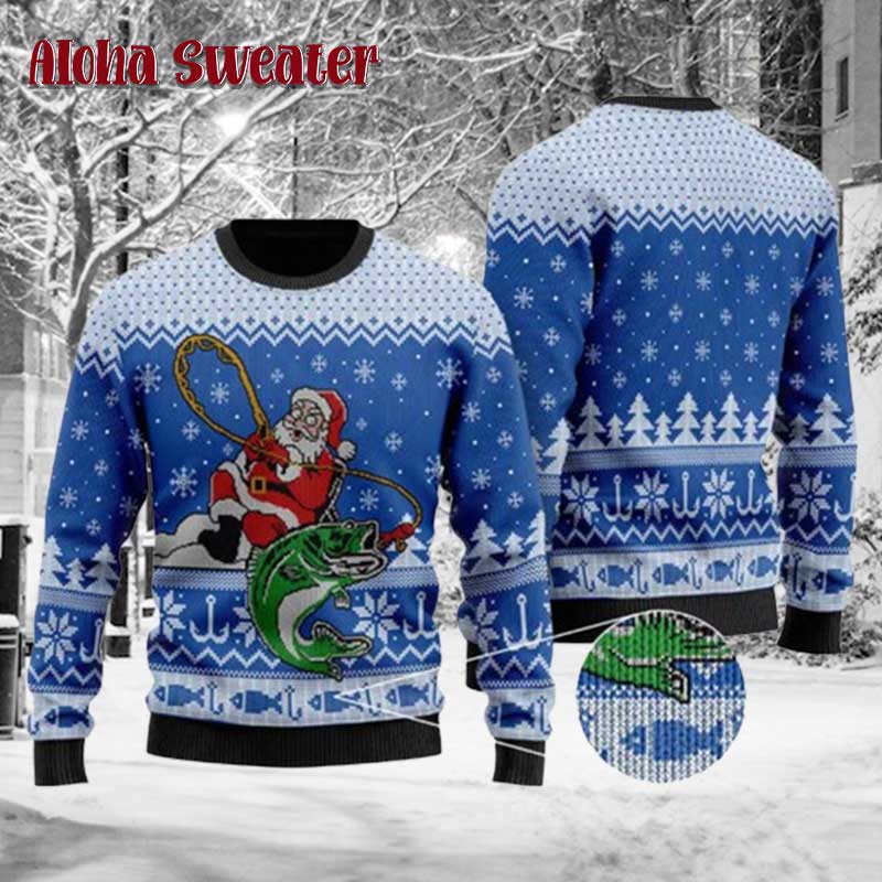 Santa Fly Fishing Ugly Christmas Sweater
