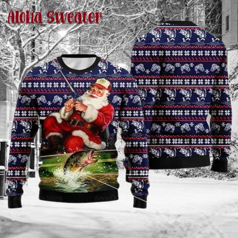 Santa Loves Fishing Ugly Christmas Sweater