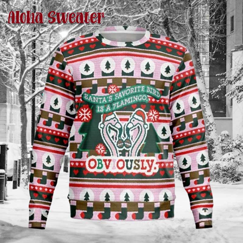 Santa’s Favorite Bird Is A Flamingo Ugly Christmas Sweater
