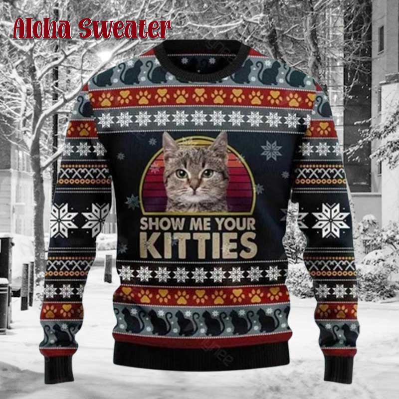 Show Me Your Kitties Cat Ugly Christmas Sweater