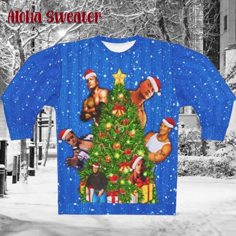 The Rock Dwayne Johnson And Pine Tree Ugly Christmas Sweater