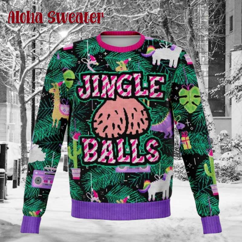 Unicorn Jingle Balls Colored Naughty Ugly Christmas Sweater