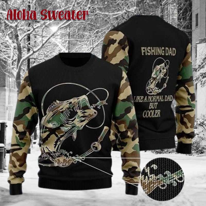 Unique Fishing Dad Camo Ugly Christmas Sweater