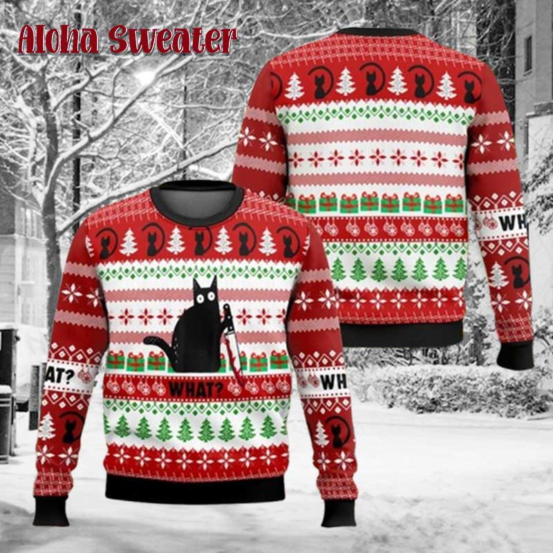 What Cat Meme Black Cat Ugly Christmas Sweater