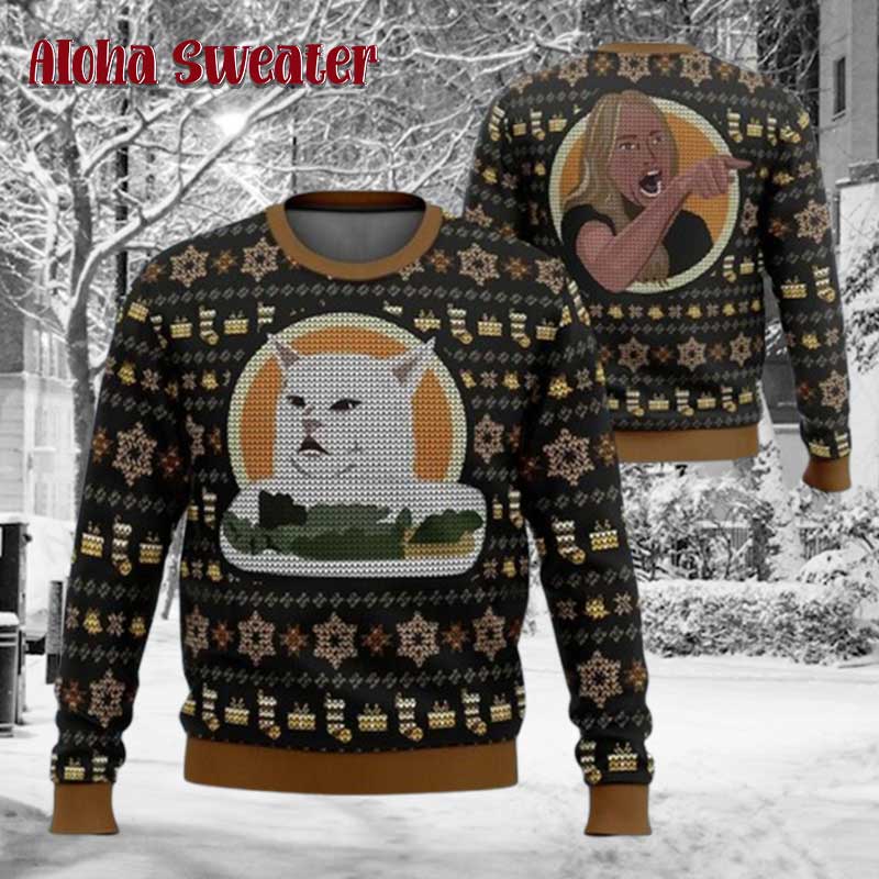 Women Yelling At Cat Meme Ugly Christmas Sweater