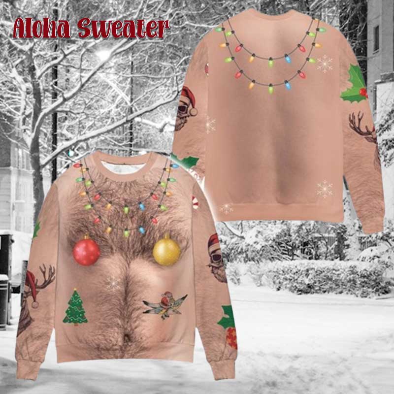 Chest Hair Bikini Funny Festive Ugly Christmas Sweater
