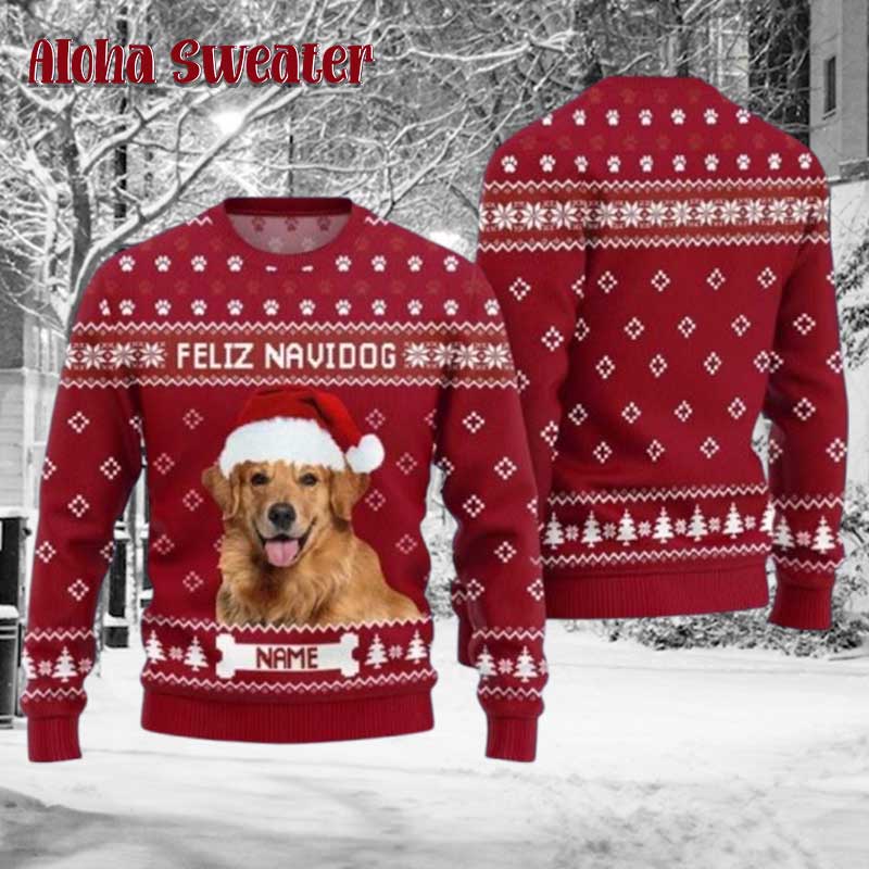 Custom Dog Photo Feliz Navidog Ugly Christmas Sweater