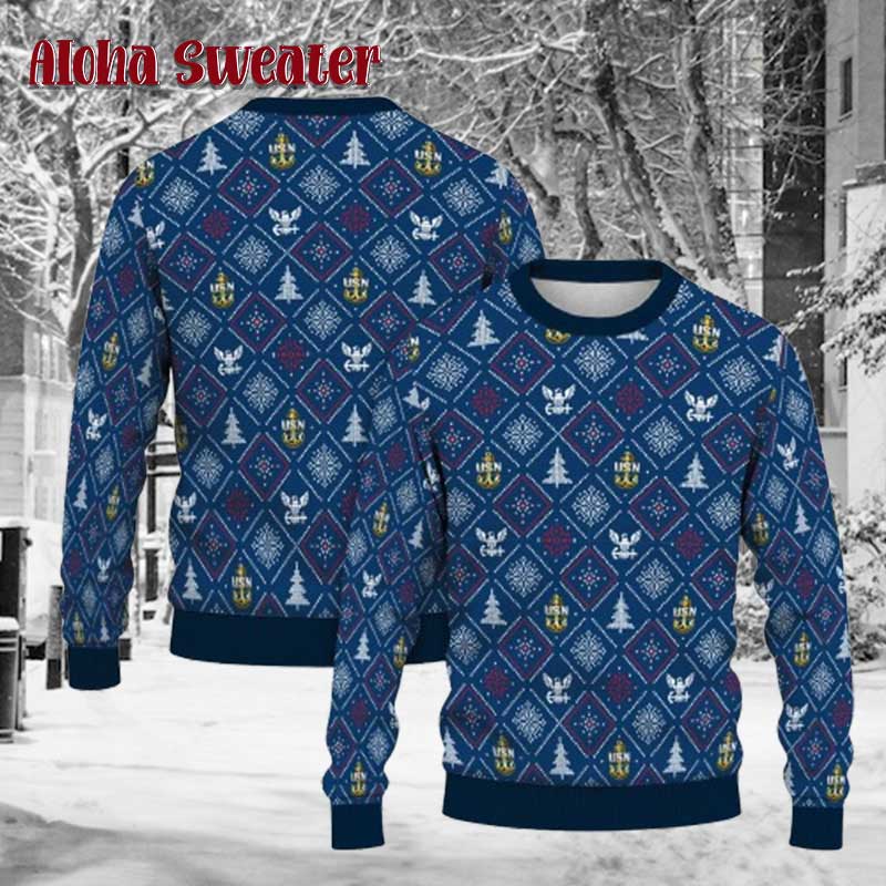 Custom Ranks Us Navy Military Ugly Christmas Sweater