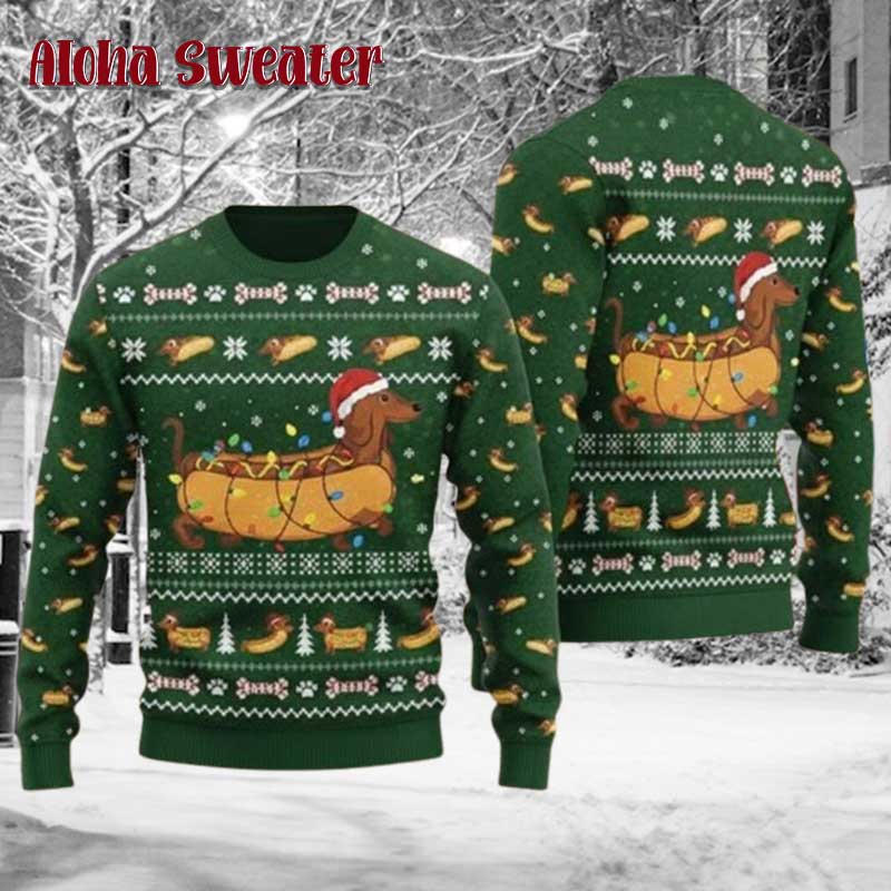 Dachshund Hotdog Ugly Christmas Sweater