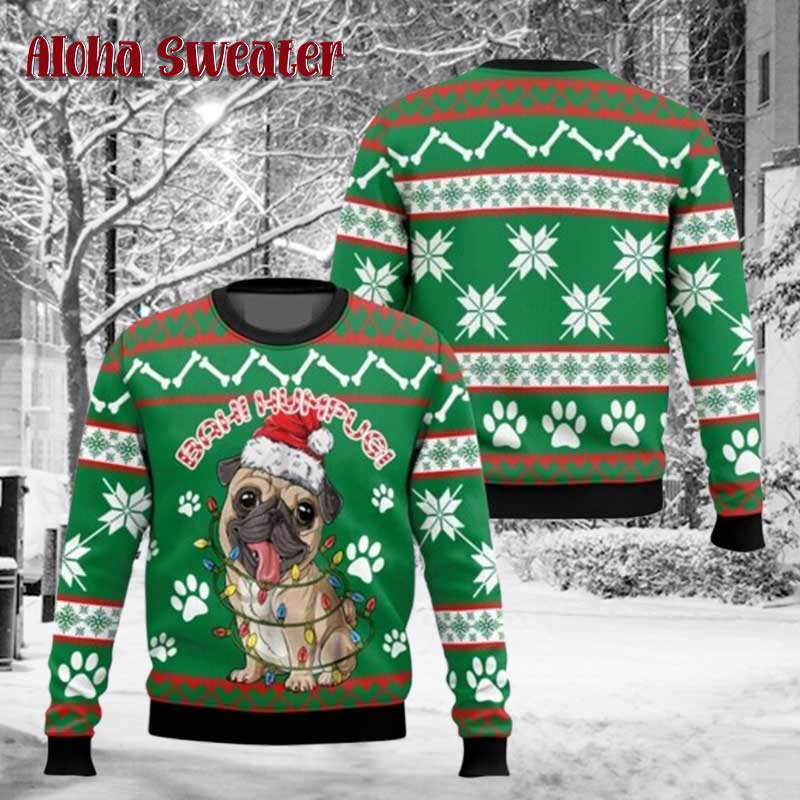 Dog Lover Paw Print Pug Ugly Christmas Sweater