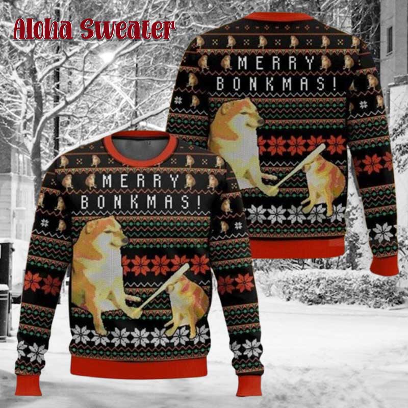 Doge Meme Merry Bonkmas Ugly Christmas Sweater