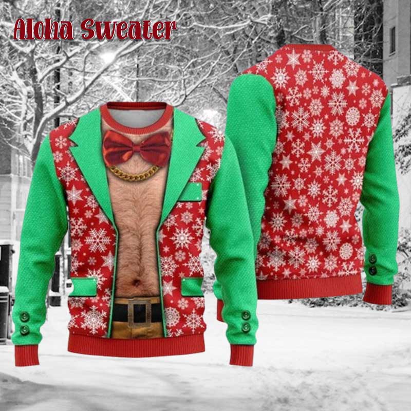 Faux Real Realistic Hairy Chest Ugly Christmas Sweater