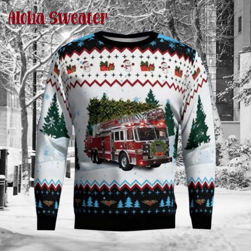 Fire Truck For Firemen Ugly Christmas Sweater