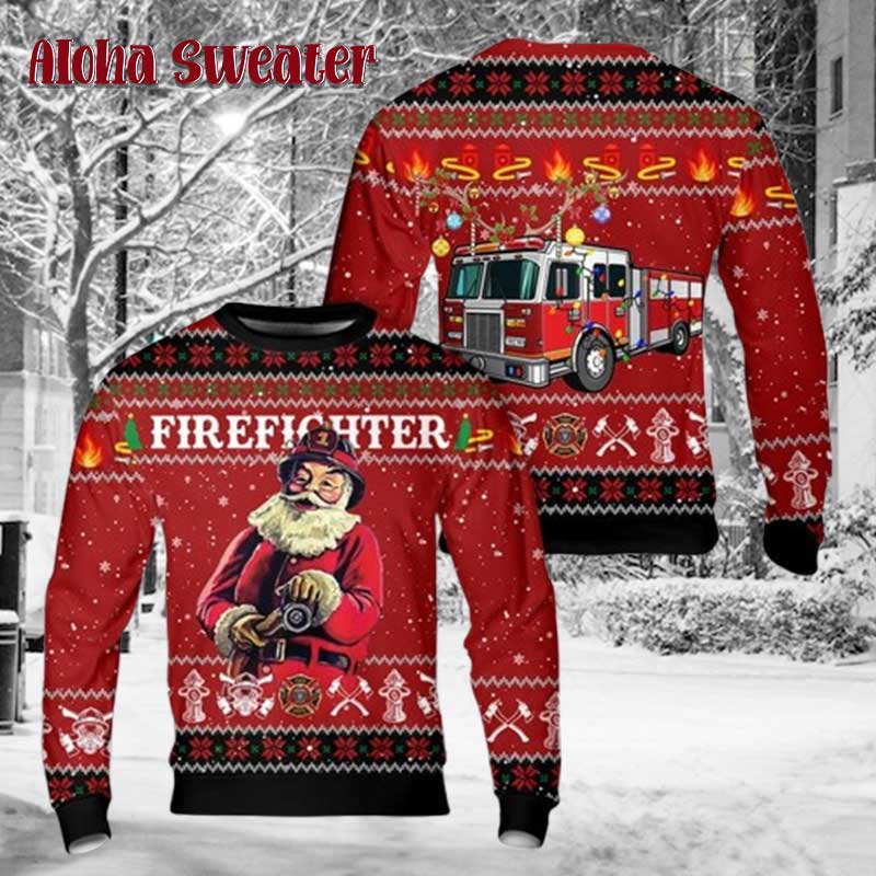Firefighter Santa Claus Ugly Christmas Sweater