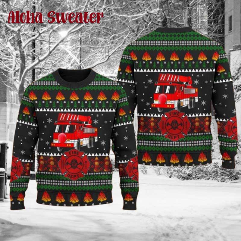 Fireman Firetruck Ugly Christmas Sweater