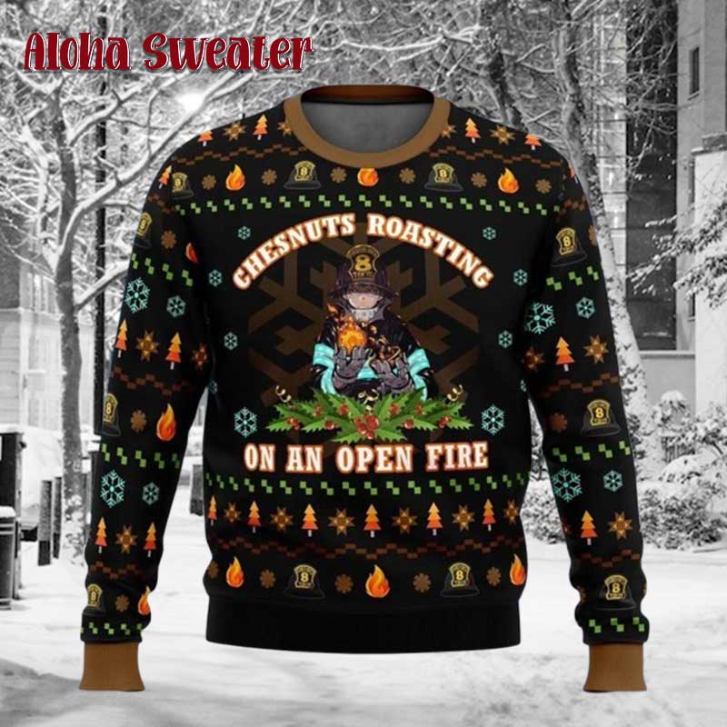 Funny Fire Force Firefighter Ugly Christmas Sweater
