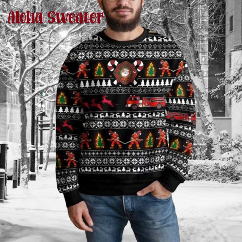 Funny Firefighter Brave Holiday Ugly Christmas Sweater