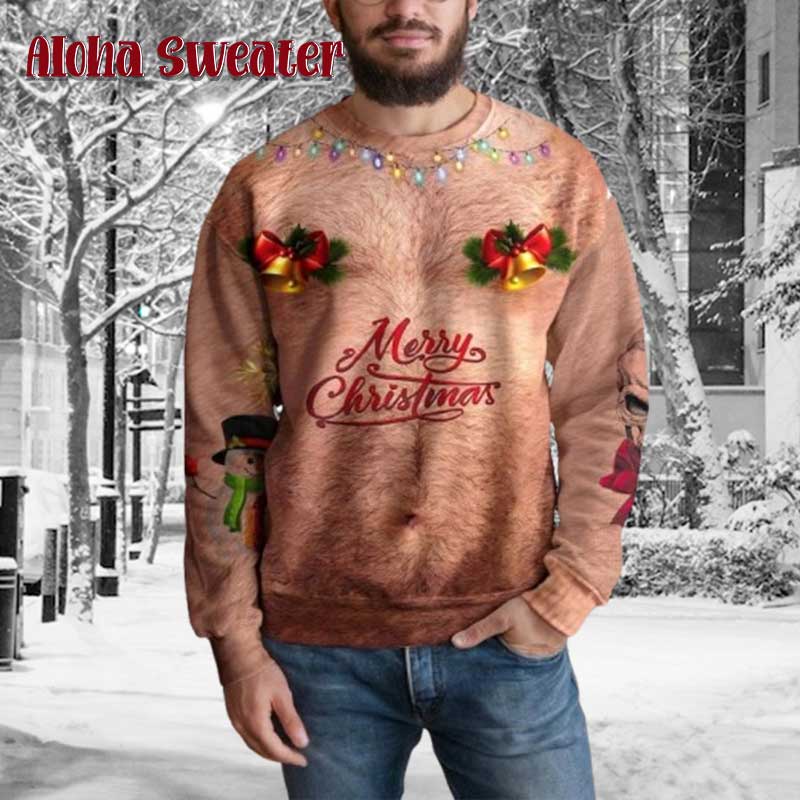 Funny Hairy Chest Merry Christmas Ugly Christmas Sweater