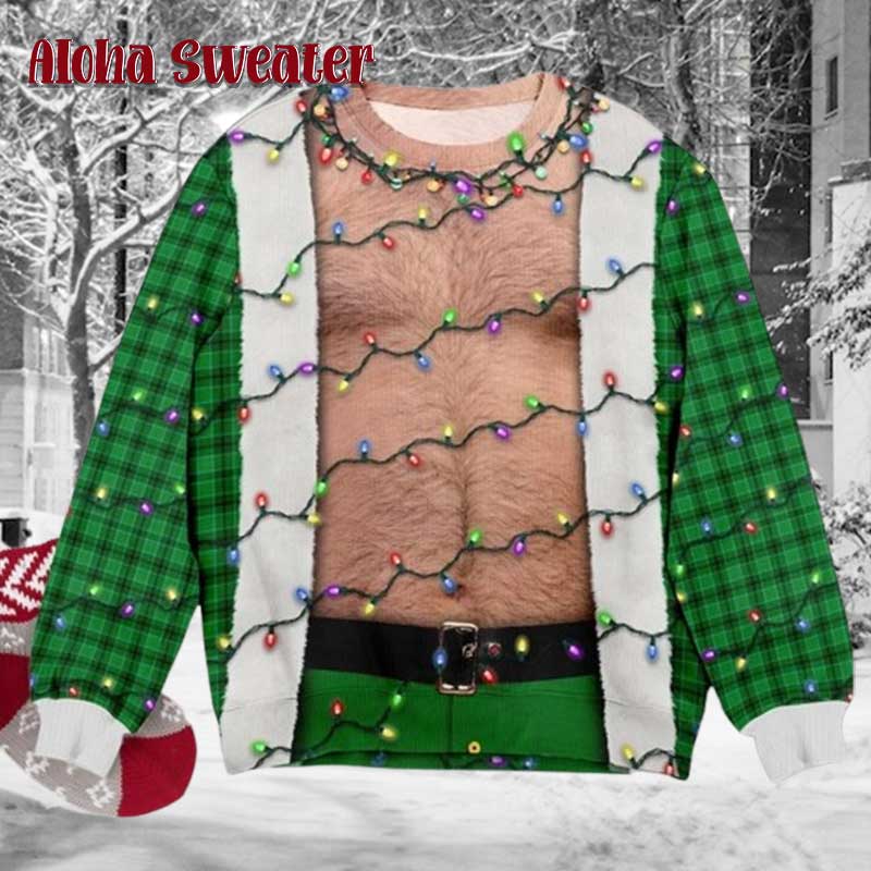 Funny Hairy Chest Santa Christmas Party Ugly Christmas Sweater