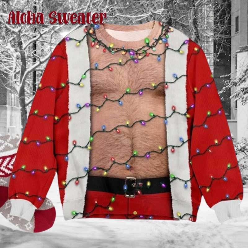 Funny Hairy Chest Santa Ugly Christmas Sweater