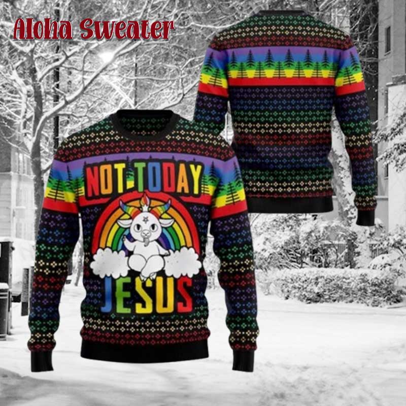 Gay Cozy Not Today Goat Rainbow Ugly Christmas Sweater