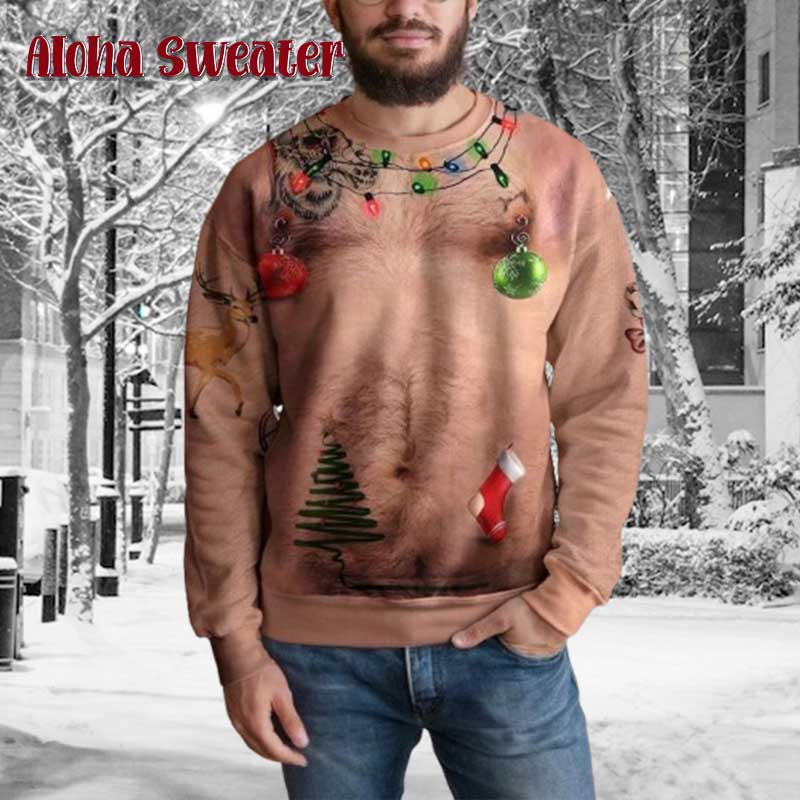 Hairy Chest Funny Cosplay Ugly Christmas Sweater