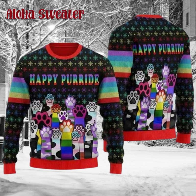 Happy Purride Lgbt Funny Holiday Ugly Christmas Sweater