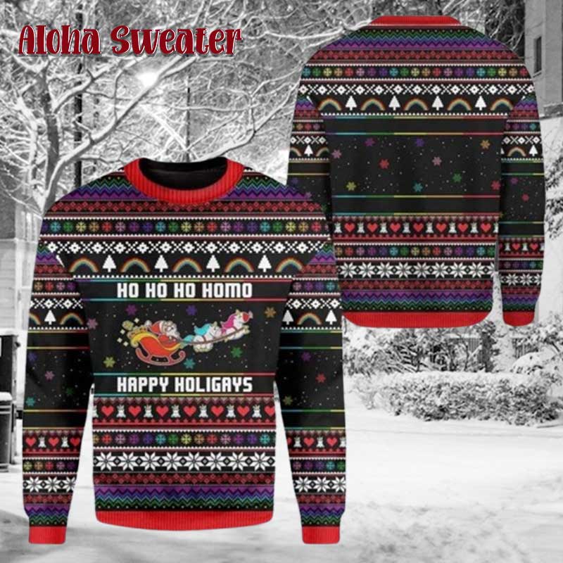 Ho Ho Ho Homo Happy Holigays Lgbtq Pride Ugly Christmas Sweater