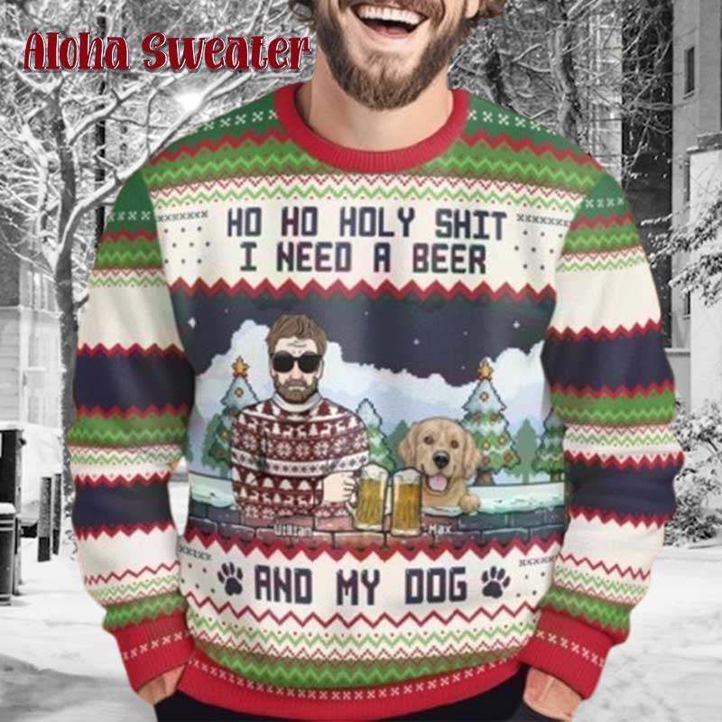 Ho Ho Holy I Need A Beer Bourbon Wine Ugly Christmas Sweater