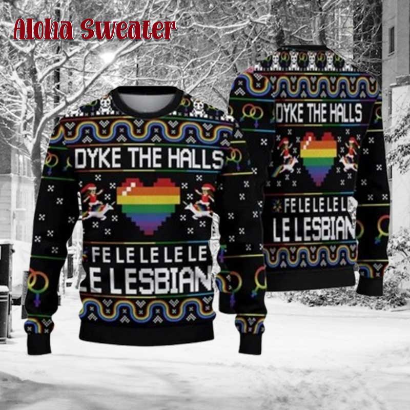 Lesbian Pride Rainbow Heart Ugly Christmas Sweater