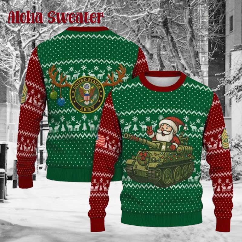 Personalized Us Army Santa Tank Ugly Christmas Sweater