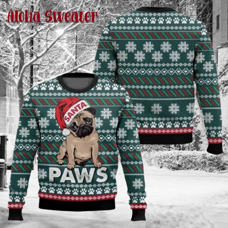 Santa Paws Funny Pug Xmas Ugly Christmas Sweater