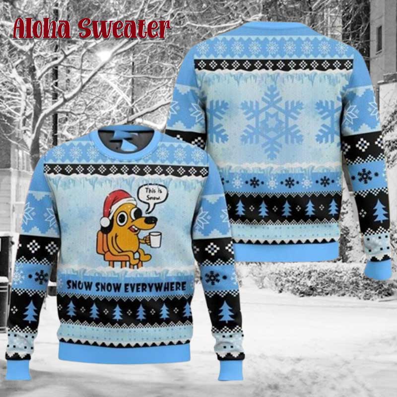 This Is Fine Dog Meme Ugly Christmas Sweater