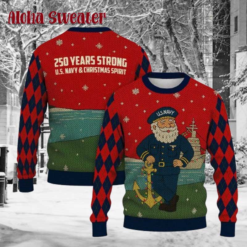 Us Navy 250 Years Strong Ugly Christmas Sweater
