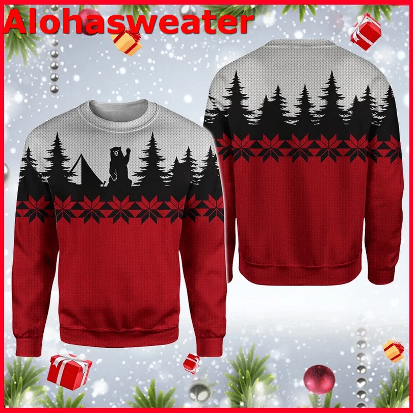 Bear Camping shuh duh fuh cup Christmas sweater