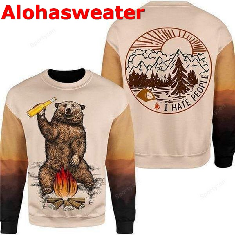 Bear dark silhouettes camping Christmas sweater